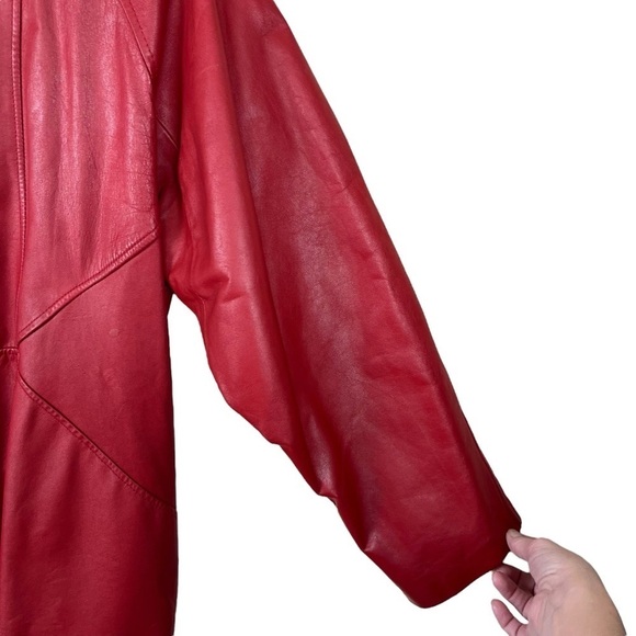 Vintage G-III Red Leather 80’s Single Button Rock Punk Coat Size Small - Picture 8 of 16